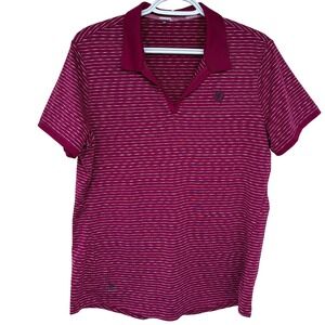 Womens Adidas Golf Polo Shirt Large Maroon White Striped Performance Activewear